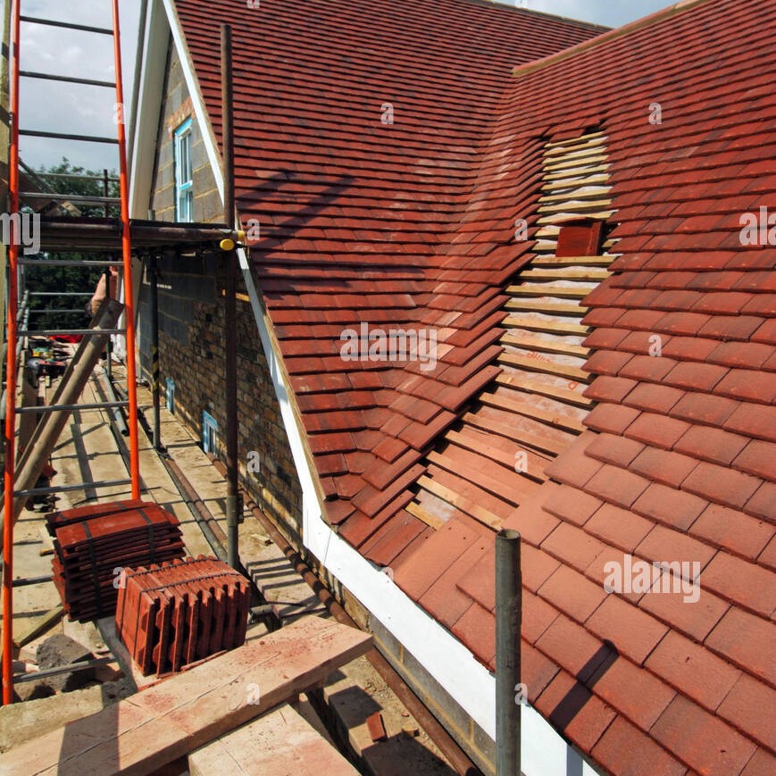 Scaffolding and roof work in progress